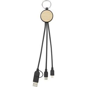 PF Concept 124325 - Tecta 6-in-1 recycled plastic/bamboo charging cable with keyring Solid Black