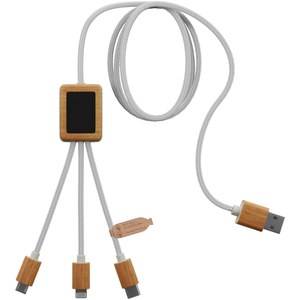SCX.design 2PX108 - SCX.design C39 3-in-1 rPET light-up logo charging cable with squared bamboo casing White